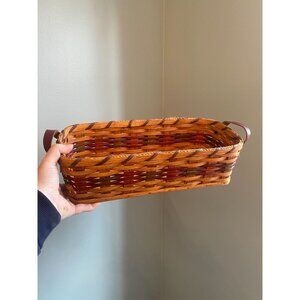 Amish Handmade Kentucky Bread Basket Solid Oak Bottom & Leather Handles  15" X 6